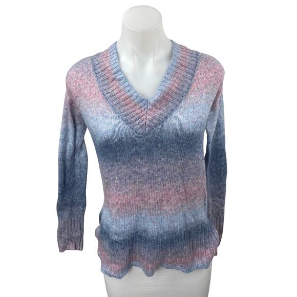 A New Approach Women's Multicolor Ombre Striped V-Neck Long Sleeve Sweater Top S - Picture 1 of 4